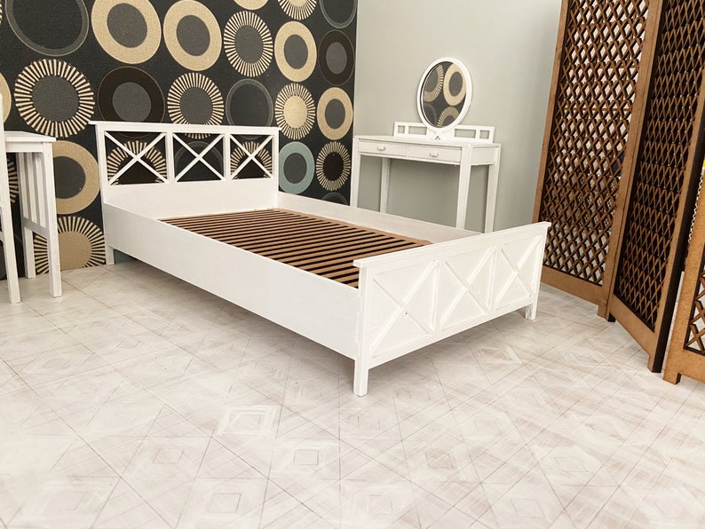 Bed for 12 inch doll 1:6 scale bed modern bed 1/6 size furniture. 1/6 size bed. Doll furniture image 3