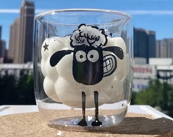 Tasse Shaun le mouton à thé en verre transparent à double paroi avec motif mouton – Cadeau pour elle/lui (transparent, 300ml)