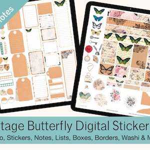 Digital Sticker Kit: Vintage Butterfly | Goodnotes, PNG Files | Stickers, Washi, Decor, Notes for Digital Planners, Notebooks