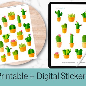 Pegatinas de cactus / Pegatinas digitales y hojas PNG imprimibles - Goodnotes precortadas y archivos PNG