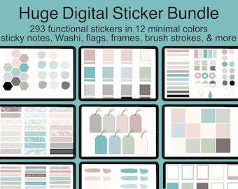 Minimal Digital Planner Bundle: Sticky Notes, Washi, Polaroid, Brush Strokes, Borders, Frames, Tags, Ripped Paper, and More | Goodnotes PNG