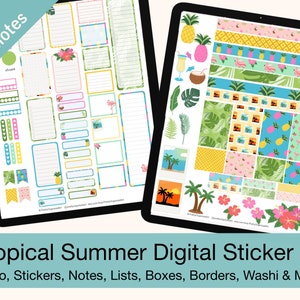 Digital Sticker Kit: Tropical Summer | Goodnotes, PNG Files | Stickers, Washi, Decor, Notes for Digital Planners, Notebooks