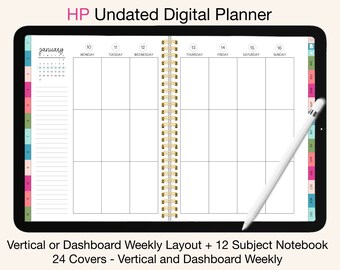 Digital Planner Undated | HP Vertical or Dashboard Weekly Layouts, Happy Colors | Goodnotes, iPad, Notability, etc | Intuitive Links