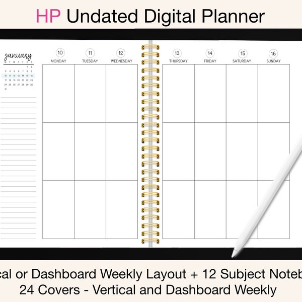 Digital Planner Undated | HP Vertical or Dashboard Weekly Layouts, Happy Colors | Goodnotes, iPad, Notability, etc | Intuitive Links