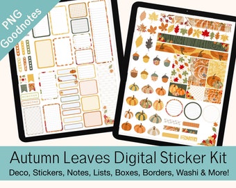 Digital Sticker Kit: Autumn Leaves | Goodnotes, PNG Files | Stickers, Washi, Decor, Notes for Digital Planners, Notebooks