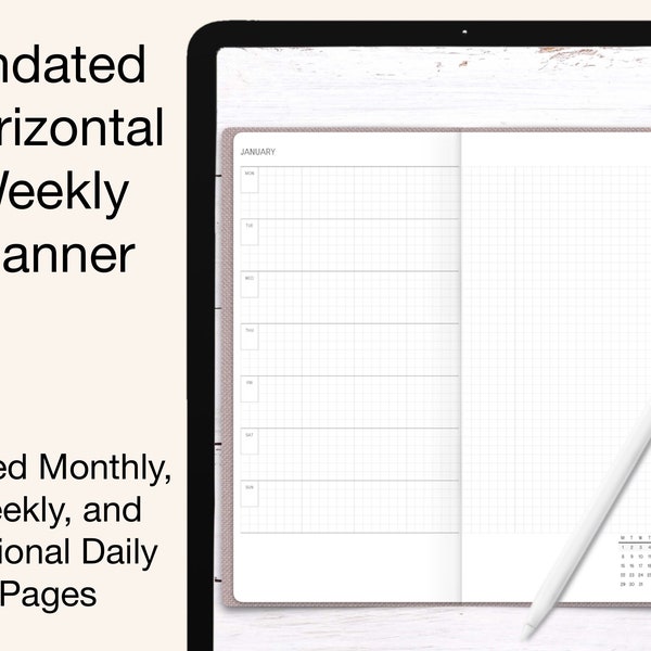 Planificateur hebdomadaire numérique non daté | Portrait de style semaines | Design minimaliste pour Goodnotes, iPad, Notability | Comprend une page quotidienne