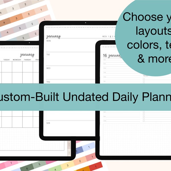 Custom-Built Undated Daily Planner Digital - Choose Your Own Colors, Layout, and More | Goodnotes, iPad, Notability, etc.