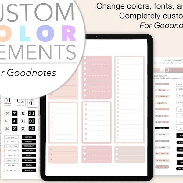 Color Changing Goodnotes Stickers, Widgets, Elements | Customizable Functional Digital Planner Stickers