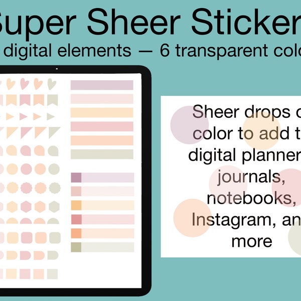 Transparent Sheer Digital Functional Stickers for Goodnotes, iPad, Notability, Planner, Notebook, Journal - Sunset Color Palette