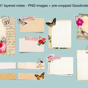 Digital Layered Notes Journal Decor - 31 Realistic Notes With Vintage ...