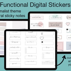 Functional Digital Stickers - Minimalist Design and Neutral Sticky Notes - for GoodNotes, iPad, Digital Planners and Journals