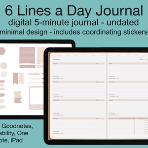 Digital Journal | 6 Lines a Day Diary for Goodnotes, iPad, Notability, and More | 5-Minute Weekly Journal Undated