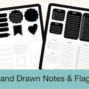 Hand Drawn Notes and Flag Stickers for Digital Planners and Journals | Pre-cropped Functional Stickers