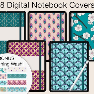 8 Digital Covers for Goodnotes, Notability, and More | Kimono-Inspired Pattern Notebook and Planner Covers