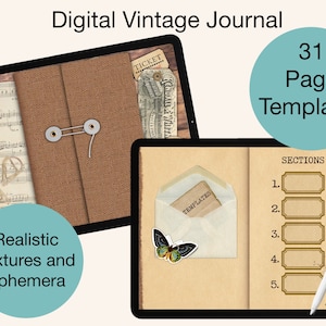 Digital Vintage Journal for iPad, Goodnotes, etc. | 31 Templates for Journaling, Junk Journals, Scrapbook, Art Journal
