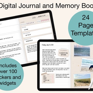 Digital Journal for iPad, Goodnotes, etc. | 24 Templates for Journaling and Memory Keeping, Plus Stickers, Photo Frames, Washi, Widgets