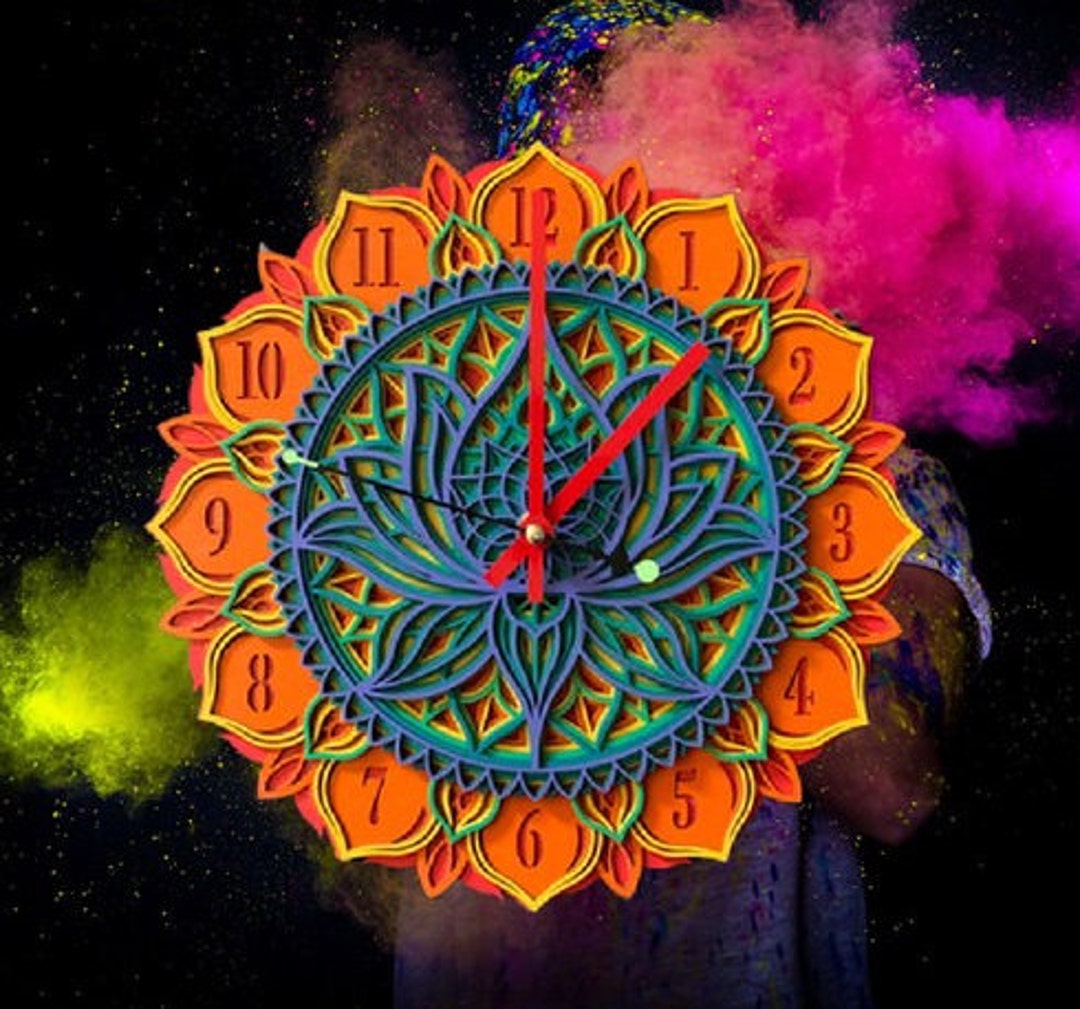 Multi Layered Rainbow Lotus Wall Clock - Etsy