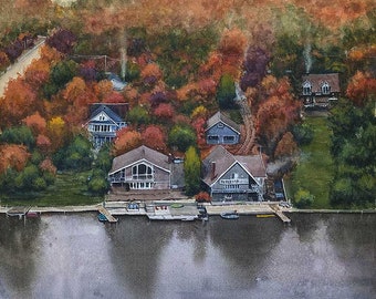 Fall Landscape Art Print: Huntsville Ontario Watercolor Painting