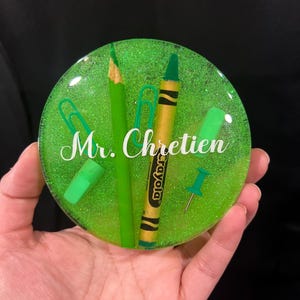 Personalized Teacher appreciation coasters; custom coaster; teacher ; custom gift ; teacher paper weight; resin crayon coaster