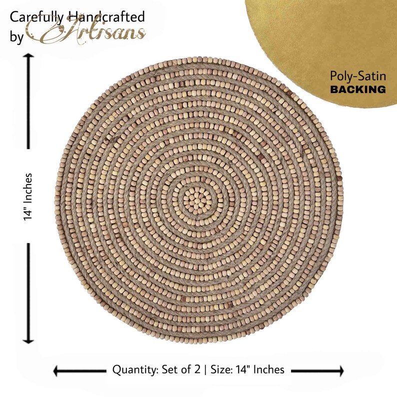 Jute & Wooden Placemat Natural Round Placemats Embroidered Etsy
