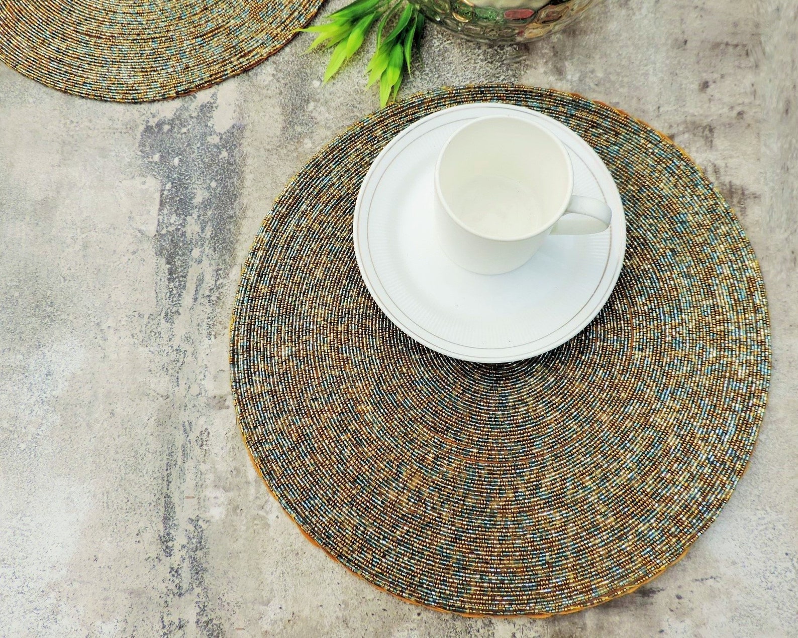 Glass Beaded Placemats Chargers with Fabric Back / Set of 4 / Etsy