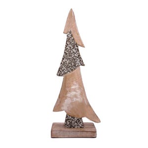 Wooden Christmas Tree, Alpine Wood Natural Table Filler with Silver and White Beads, Holiday Table Decor, Winter Mantel Decor