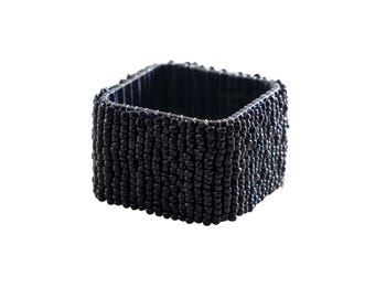 Set of 4 Hand Beaded Napkin Rings in Black, Classic Square Wedding Napkin Holders, Dining Table Decor, Thanksgiving and Christmas Gift
