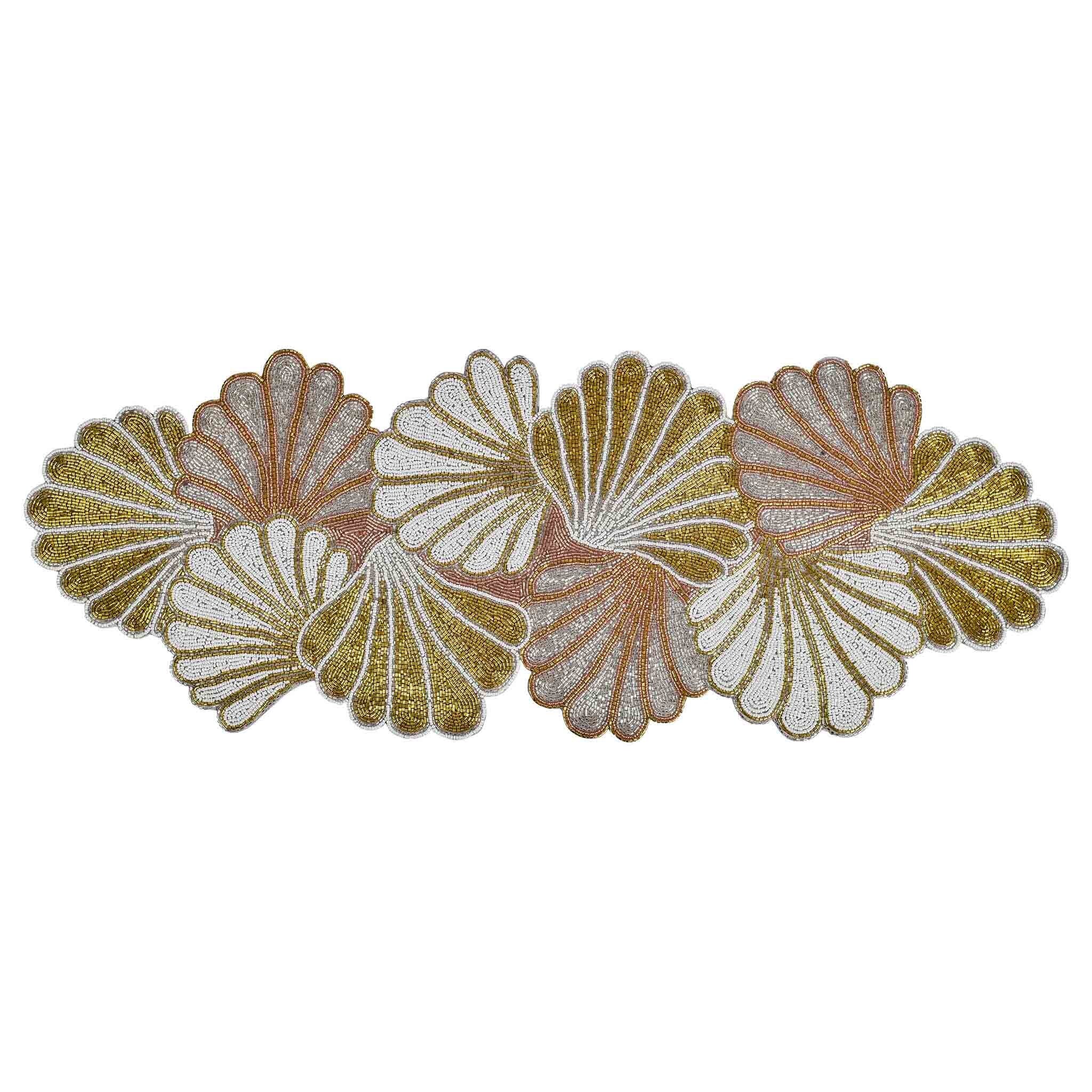 Clam Casino Table Runner Multicolor Table Runner Handmade Gold Cream Silver Runner Embroidered Table Runner Glass Beaded