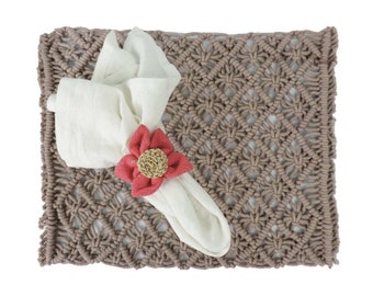 Handmade Macrame Placemat Set: Beige Cotton Woven Tablemat