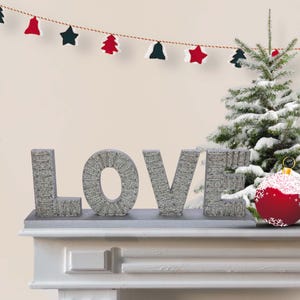 LOVE Wood Standing Sign, Mantel Decor, Thanksgiving Tabletop Decor, Christmas Centerpiece, Housewarming Gift - Silver and White