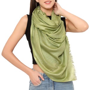 Handmade Pashmina Plain Diamond Weave Stole Scarf Shawl Wrap in Green