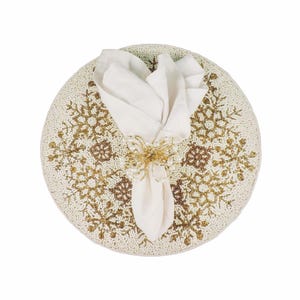 Bead Embroidered Placemat, Chill-Out Round Tablemat in Cream and Gold, Dining Table Charger - Set of 2
