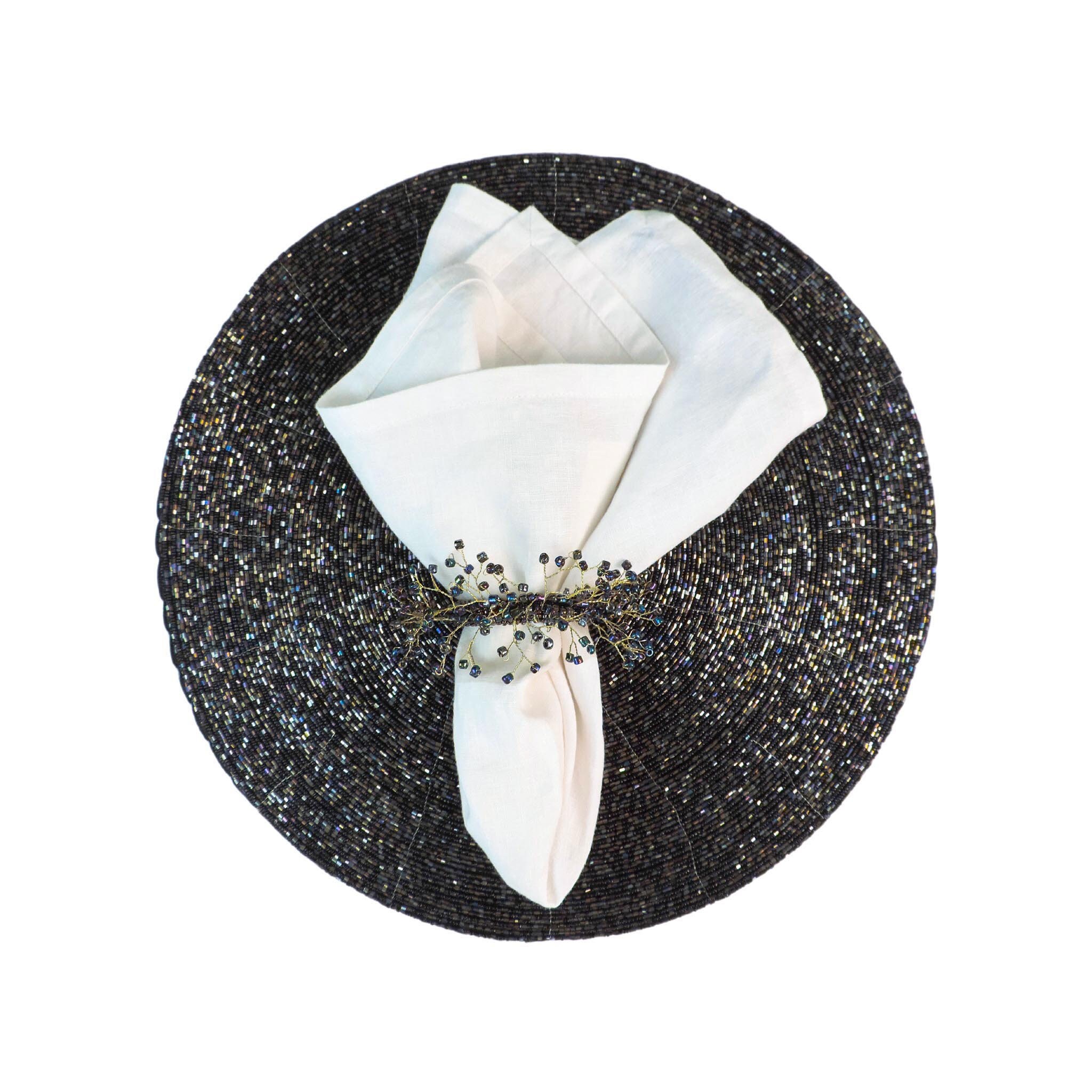 Black & Gold Placemat Round Table Placemats Glass Beaded Etsy New Zealand