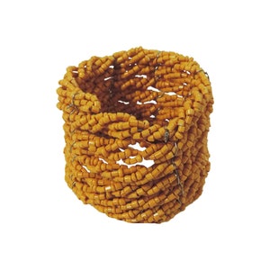 Set of 4 Jute Coil Napkin Rings, Summer Tableware, Hand Beaded Napkin Holders, Fall Dining Decor - Yellow