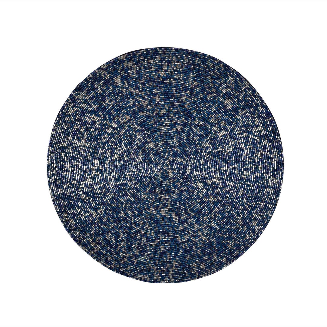 Silver Blue Placemats Round Blue Beaded Placemats Handmade Tabletop