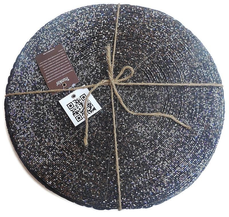 Black & Gold Placemat Round Table Placemats Glass Beaded Etsy