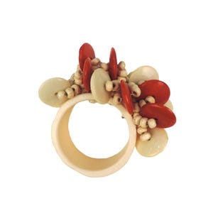 Set of 4 Coin Cluster Napkin Rings, Napkin Holders For Table Setting, Dining Decor - Cream and Red