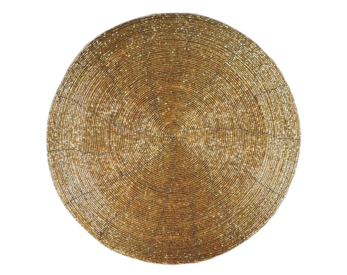 Glass Beaded Placemat, Set of 4, Size 14 Round, Color Gold Etsy