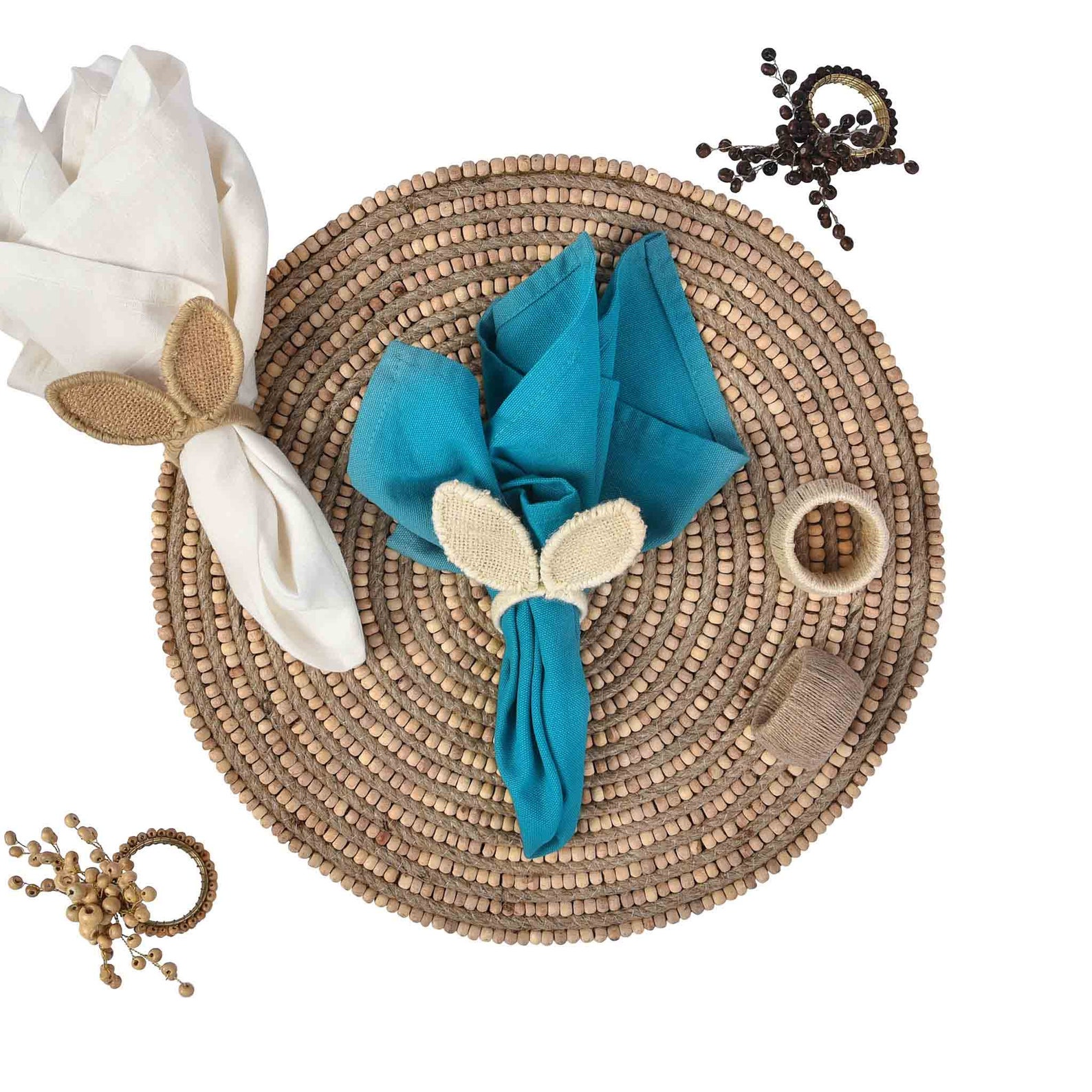 Jute & Wooden Placemat Natural Round Placemats Embroidered Etsy