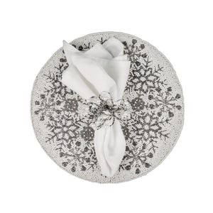 Bead Embroidered Placemat, Chill-Out Round Tablemat in Cream and Silver, Dining Table Charger - Set of 2