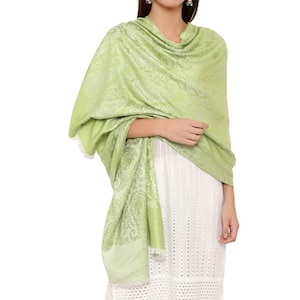 Handmade Pashmina Heavy Self Stole Scarf Shawl Wrap in Green