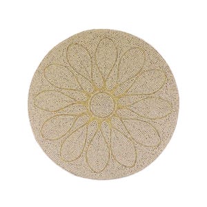 Petal Impressions Bead Placemat, Hand Embroidered Summer Tablemat, Fall Tabletop Decor in Dusky Pink, Thanksgiving Gift, Set of 2 - 14 Inch