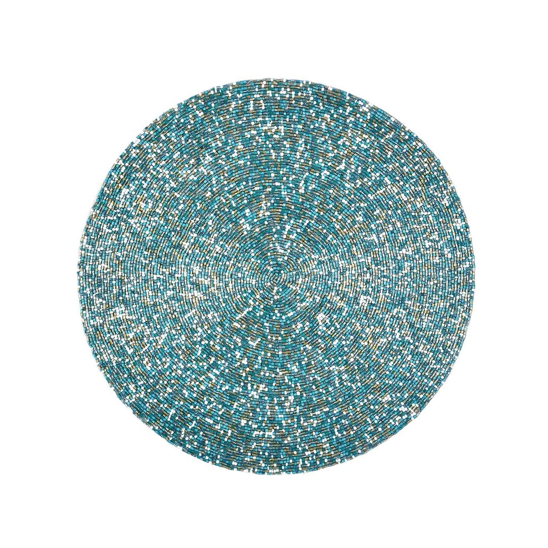 Silver Teal Placemats Round Teal Beaded Placemats Handmade Tabletop