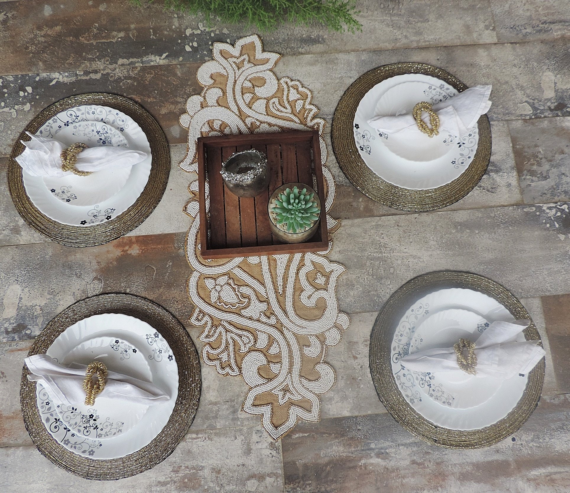 Glass Beaded Placemats Chargers with Fabric Back / Set of 4 / Etsy