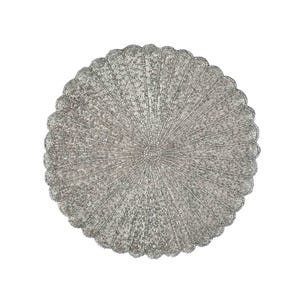 Handmade Beaded Placemat, Embroidered Scalloped Coastal Tablemat, Summer Tabletop Decor in Silver - Set of 2