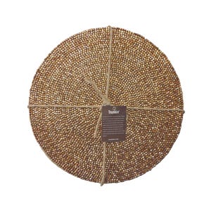 Bead Embroidered Placemat, Round Mosaic Antique Gold Tablemat, Set of 2