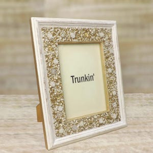 Wooden Photo Frame, Just Bling It Hand Beaded Tabletop Frame in White and Gold, Home Decor, Wedding Anniversary Gift - 5x7 Inch