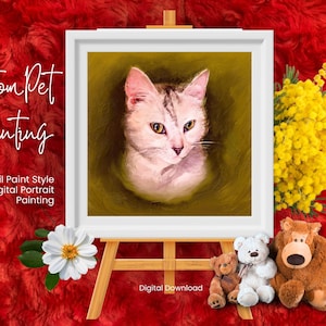 Ritratto di cane e gatto personalizzato dipinto a olio disegno di alta qualità / Ritratto di animale domestico commemorativo per animale domestico defunto / Disegno fatto a mano per pietra commemorativa per animale domestico