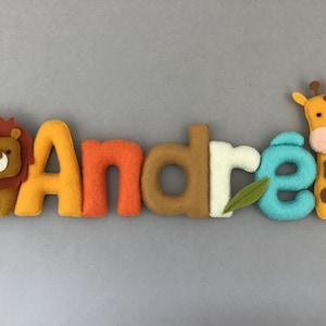 Guirnalda de nombres de fieltro 2 ANIMALES Decoración habitación bebé personalizada