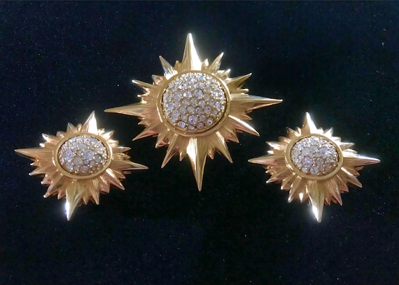 Swarovski Gold Plated 'Northern Star' Brooch Clip On Earrings